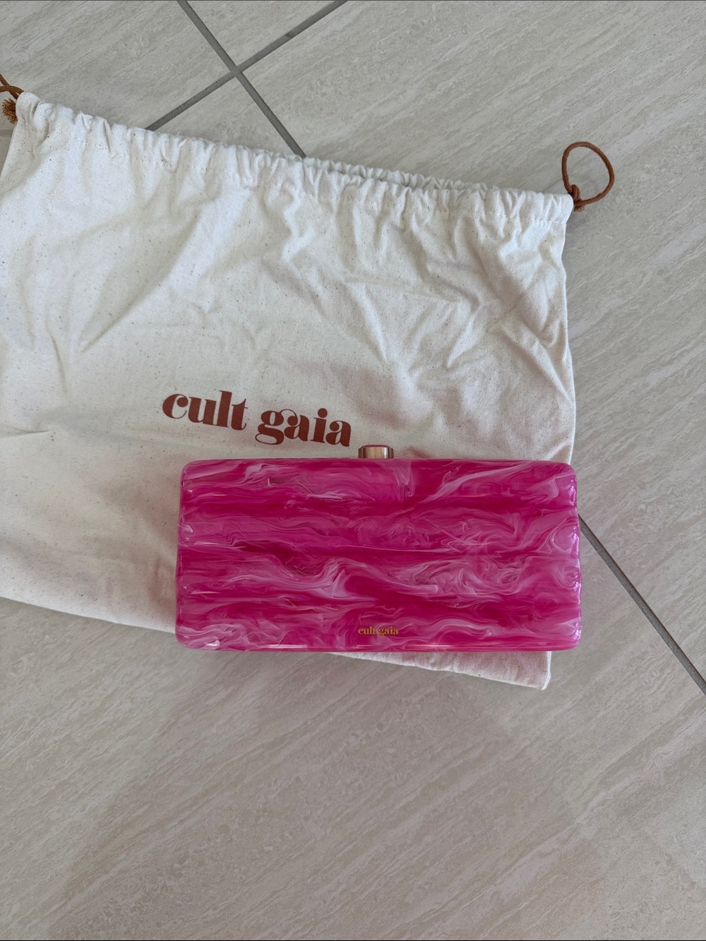 cult gaia Hot Pink Swirled Acrylic Clutch